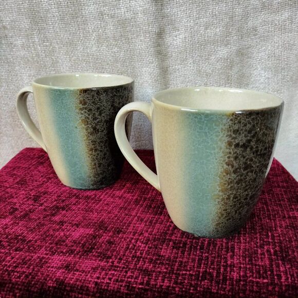 Set of 2 Sango Nouveau Teal 3746 Sand Colored Mugs - Picture 2 of 6